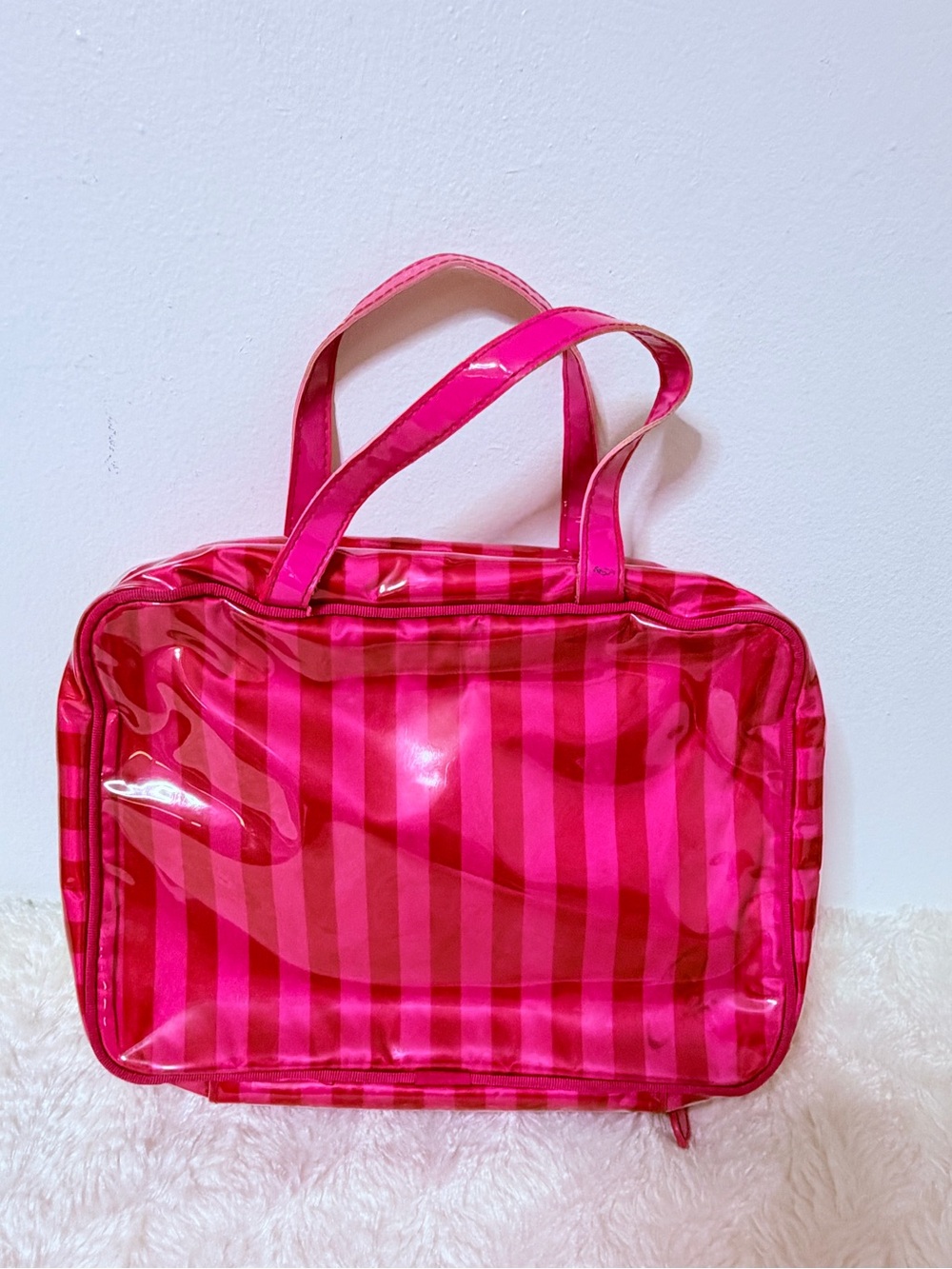 Vintage Y2K Victoria’s Secret Pink Stripe Travel Cosmetics Bag With Hanger